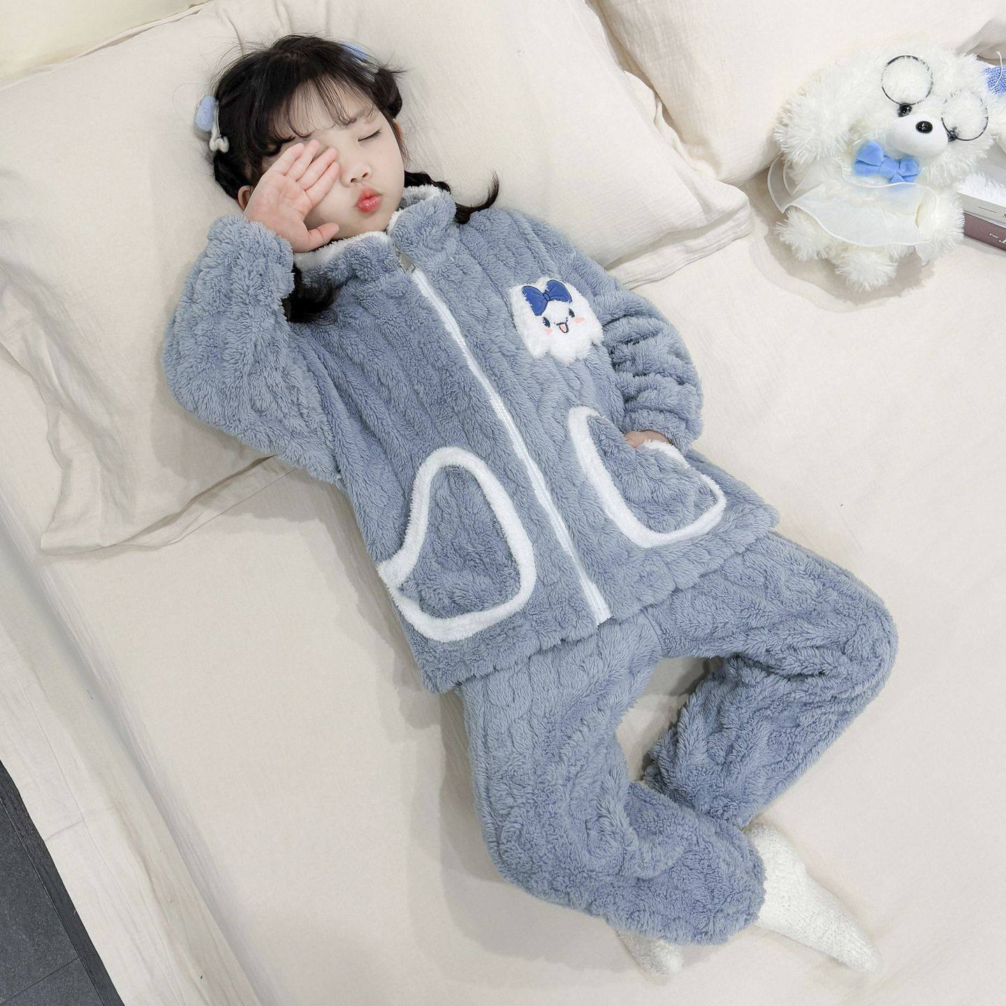 女童法兰绒睡衣秋冬加厚保暖女宝宝套装珊瑚绒韩版宽松儿童家居服,童装/婴儿装/亲子装,家居服套装,淘宝优惠券,粉丝福利购,淘宝优惠卷