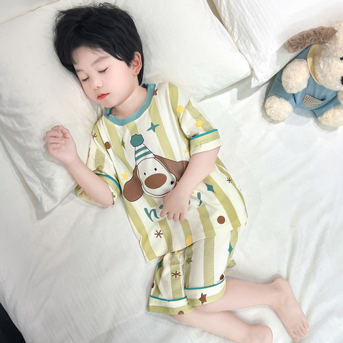 儿童睡衣男童夏短袖短裤莫代尔家居服薄款睡衣卡通宝宝韩版套装