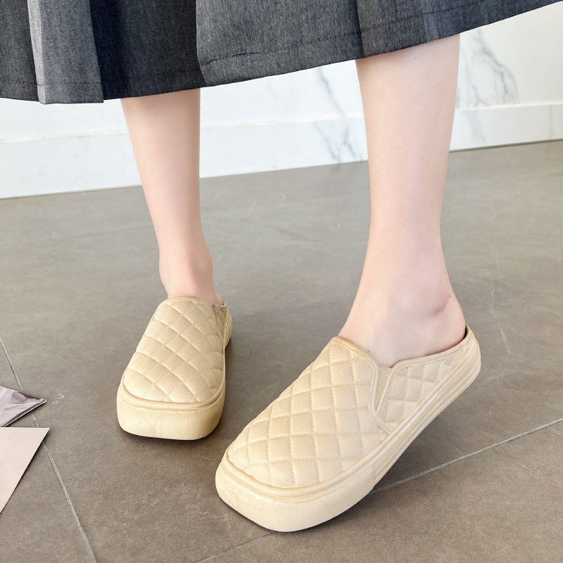 方格 方头半拖鞋女夏季外穿ins百搭平底防滑护士包头凉拖鞋一脚蹬,女鞋,包头拖,淘宝优惠券,粉丝福利购,淘宝优惠卷