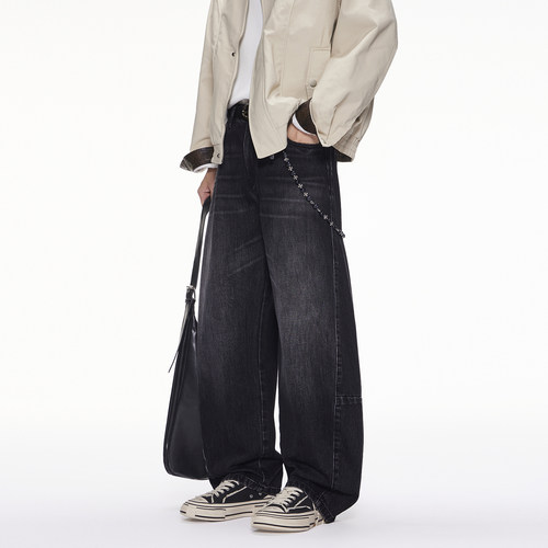 CHANMONTH秋季高街复古弯刀裤