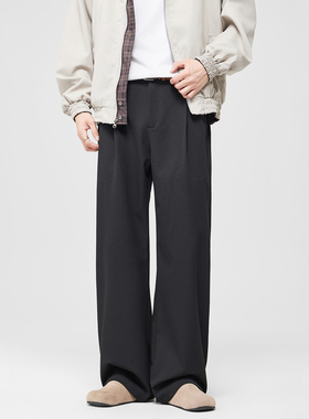 CHAN MONTH美式秋季高级感黑色休闲西装裤男通勤阔腿裤长裤子