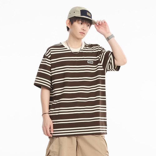 CHANMONTH美式复古撞色条纹T恤