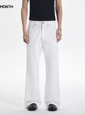CHAN MONTH美式春季白色牛仔裤男纯色阔腿垂感直筒休闲百搭长裤子