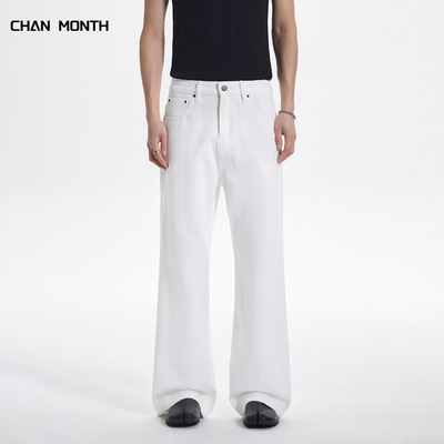 CHANMONTH美式春季白色牛仔裤男