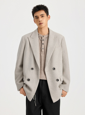 CHAN MONTH美式复古毛呢西装外套男秋季潮牌宽松休闲西服上衣