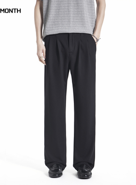 CHAN MONTH[基础款]春季高级感黑色休闲西裤男宽松百搭薄直筒长裤