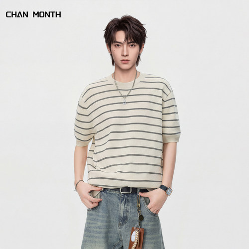 CHANMONTH复古条纹风短袖T恤