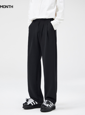 CHAN MONTH春夏休闲西裤免烫高级男宽松垂感直筒通勤黑色百搭长裤