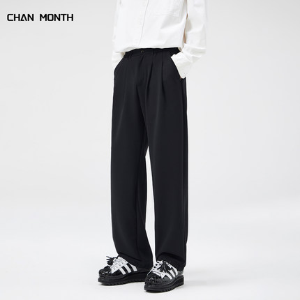 CHAN MONTH夏季休闲西裤免烫高级男宽松垂感直筒通勤黑色百搭长裤