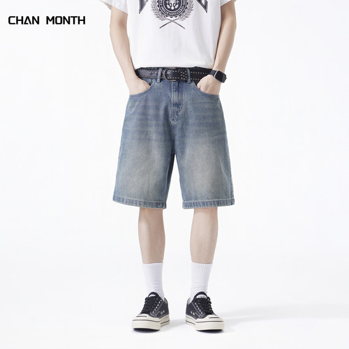 CHANMONTH夏季美式复古牛仔短裤