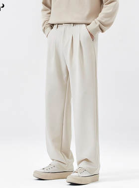 CHAN MONTH秋冬新款免烫休闲西裤男生高级垂感宽松加绒直筒长裤子