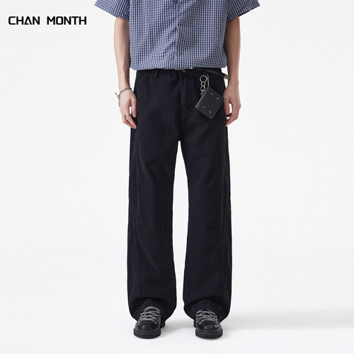 CHANMONTH美式复古黑色牛仔裤男