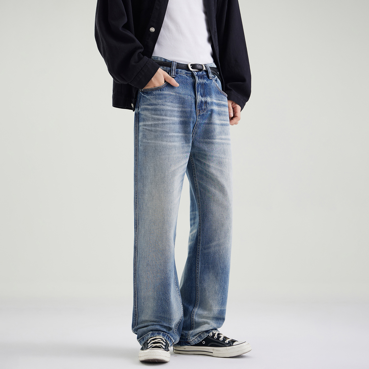CHANMONTH美式复古水洗牛仔裤男
