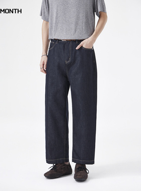 CHAN MONTH美式复古原色牛仔裤男高街春夏季九分宽松直筒裤子