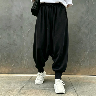 允格2026秋冬新款加绒吊裆裤女宽松哈伦裤百搭纯色垮裤大版型低档