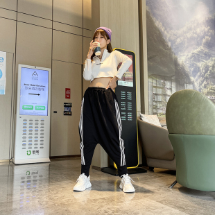 允格秋春秋纯色宽松吊裆裤女时尚大码卫裤男女哈伦裤低档裤长裤女