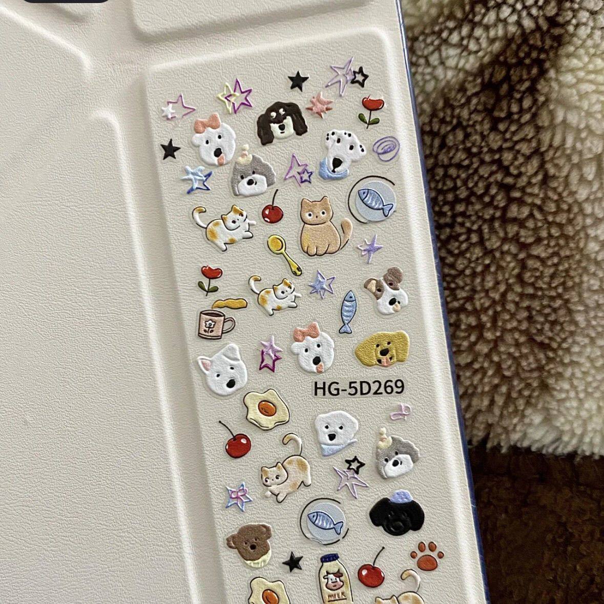 ins风新款软萌宠物狗狗小猫浮雕立体美甲贴纸可爱卡通ccd手机ipad