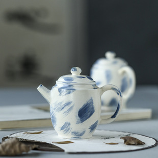 「望山」景德镇纯手作海蓝之光功夫茶具陶瓷手绘壶可配套装