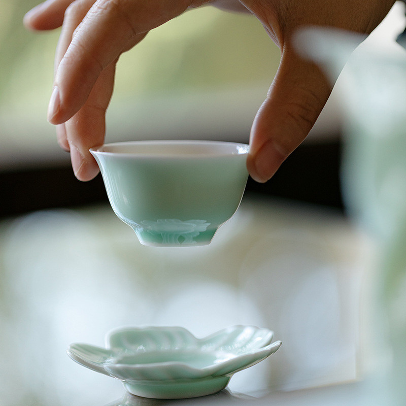 望山 高端玉瓷小茶杯高温单色釉品茗杯功夫茶具主人杯手工单杯子