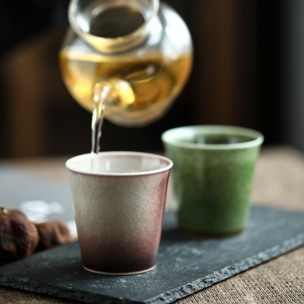 柴粉绿茶杯景德镇窑变釉开片纯手工中式精致茶具主人杯100m