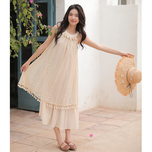 奈良超好看连衣女夏季2025新款法式长裙挂脖裙子海边度假沙滩裙仙