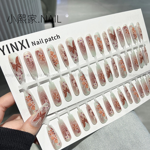 美甲精致穿戴预制甲暮秋蝴蝶花朵网红秋天爆款中长款高级感指甲片