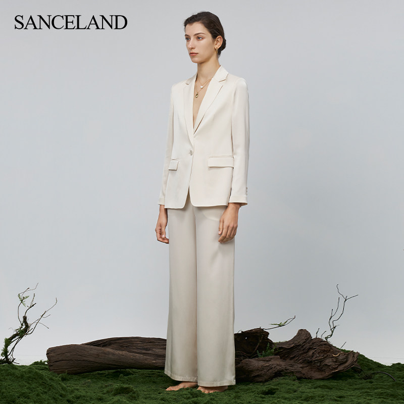 SANCELAND三石一澜夏双乔真丝直筒裤薄款宽松阔腿裤SH22103028