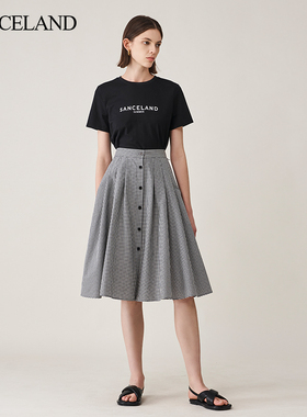 三石一澜夏季棉简约字母显瘦纯色经典舒适百搭H型宽松短袖上衣T恤