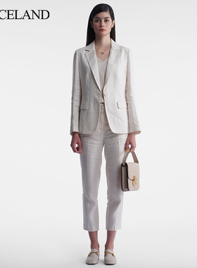 三石一澜简约风丝麻西装外套女长袖职业通勤风极简上衣SG25101023