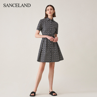 SANCELAND三石一澜夏季棉印花连衣裙X型收腰中长裙SH24101135
