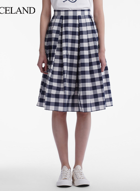 三石一澜通勤高腰A字丝绵半身裙女显瘦百搭复古格纹裙SG23102057