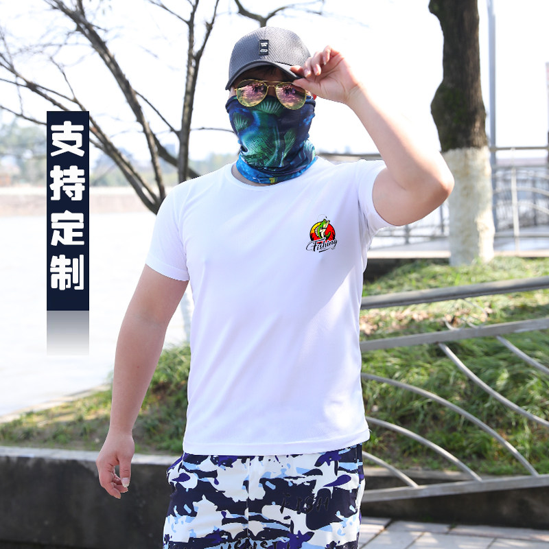 夏季新款钓鱼服男士纯棉短袖透气宽松圆领印花t恤户外垂钓服路亚