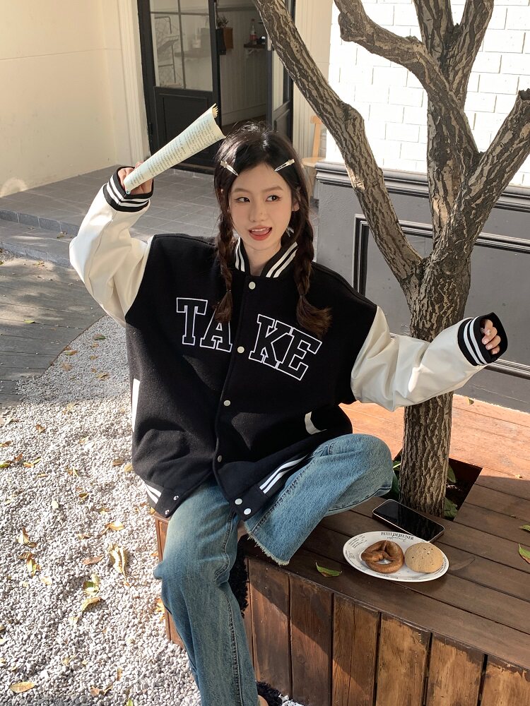TC STORE TAKE CHANCES秋冬美式潮牌宽松麂皮棒球服夹克外套男女