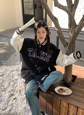 TC STORE TAKE CHANCES秋冬美式潮牌宽松麂皮棒球服夹克外套男女