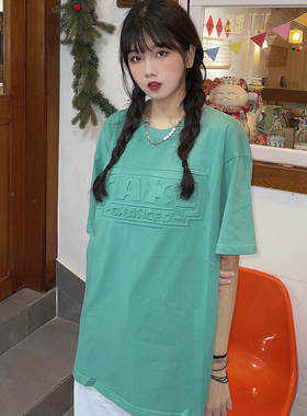 TC STORE TAKE CHANCES新款压印浮雕字母纯棉圆领短袖t恤男女情侣