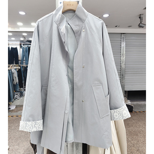 韩系风衣外套女2025春新款蕾丝翻袖中长款宽松大衣宽松显瘦上衣