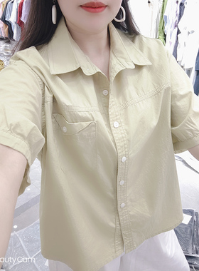 黄色短袖衬衫女夏季薄款2026新款小众外搭宽松短款polo领上衣外套