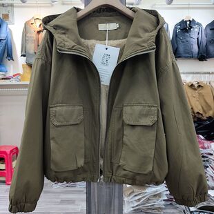 欧洲站口袋风衣加绒派克服女短款2025秋冬新款宽松高端工装外套潮