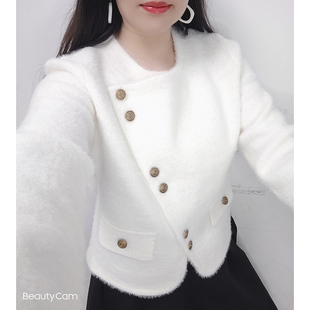 2026新款时尚洋气女装双面呢仿貂毛大衣高端白领潮流短装毛衣外套