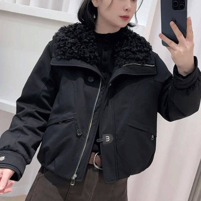 羊羔毛大翻领羽绒棉服短外套女冬时尚宽松休闲小个子加厚工装棉衣,女装/女士精品,棉衣/棉服,淘宝优惠券,粉丝福利购,淘宝优惠卷