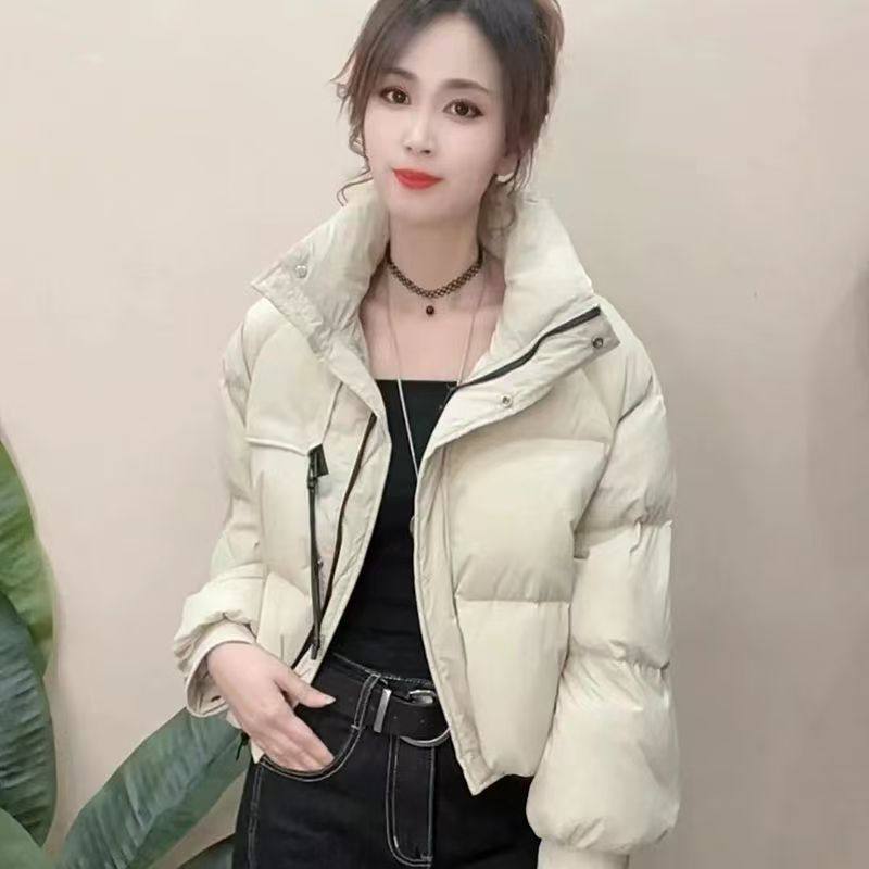 网红米白色短款白鸭绒羽绒服女冬季新时尚休闲面包服加厚保暖外套