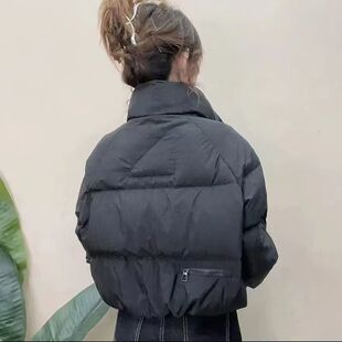 黑色气质高端白鸭绒短款羽绒服女韩版宽松显瘦立领加厚保暖时尚潮
