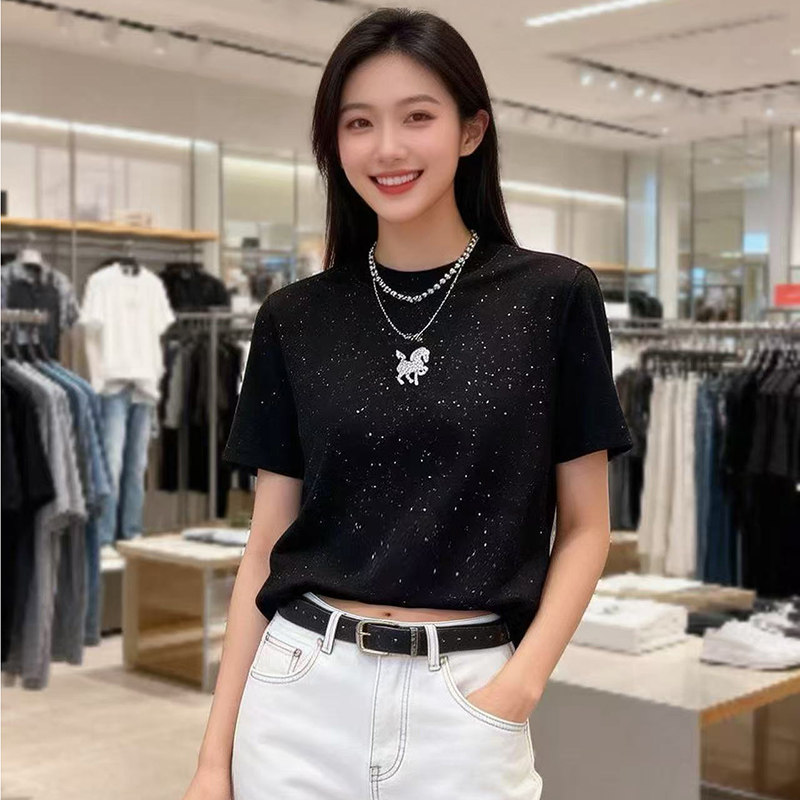 欧洲站黑色短袖t恤女夏季新款时尚洋气百搭体恤显瘦宽松欧货上衣