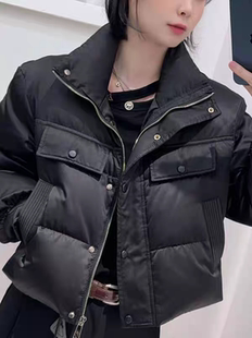 黑色立领轻薄短款羽绒服女冬季2025新款小个子黑色气质白鸭绒外套