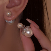 暮色微光 法式 赫本风一耳两戴珍珠耳钉轻奢镶钻百搭耳饰贵气女