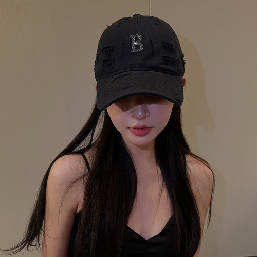 轻氧少女◆春夏新款闪钻字母帽子简约纯色棒球帽鸭舌帽遮阳休闲帽