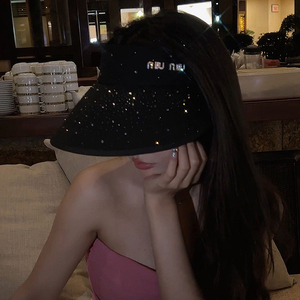 仲夏之星◆防晒帽空顶出游气质闪钻字母草编遮阳帽防紫外线帽子女