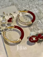 Anchor Red Large Hoop Earrings for Women 2026 New High-End Earrings with Diamond Inlay, Gourd Earrings, Light Luxury Jewelry