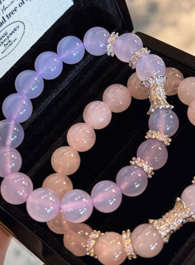 天然粉水晶紫玉髓手串国风手链