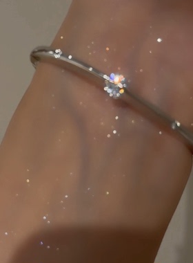 腕间星云◆中古轻奢超闪亮面素圈手镯小众气质星芒微镶皓石手饰